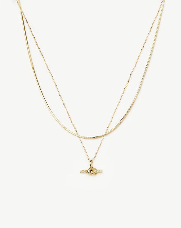 Lucy Williams Fine Diamond T-Bar & Square Snake Necklace Set | 14ct Solid Gold
