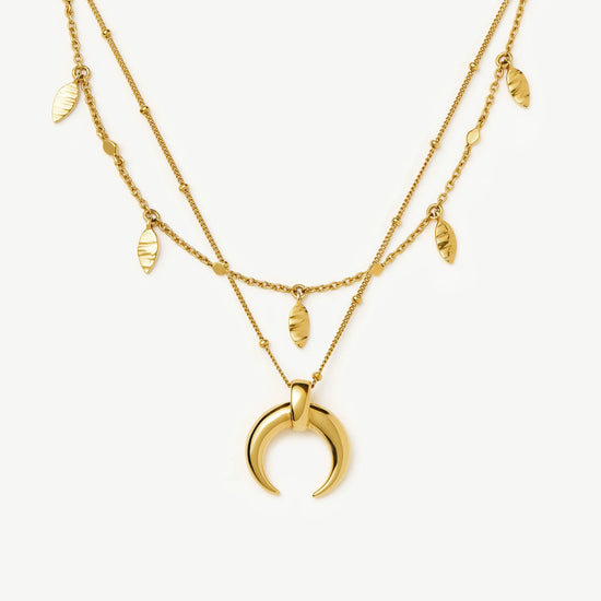 Lucy Williams Horn Necklace & Leaf Charm Choker Set | 18ct Gold Plated Vermeil Necklaces Missoma 