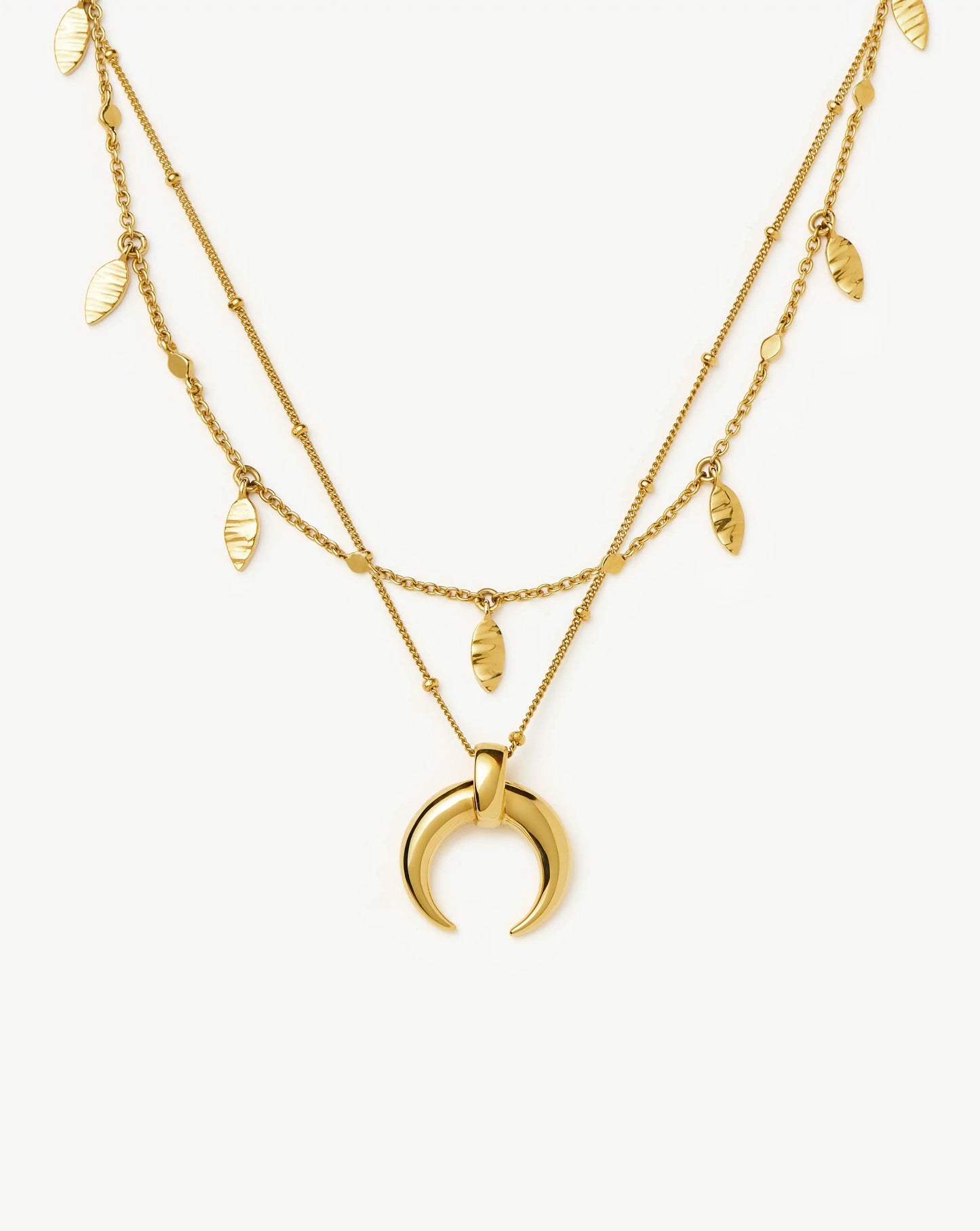 Lucy Williams Horn Necklace & Leaf Charm Choker Set | 18ct Gold Plated Vermeil Necklaces Missoma 
