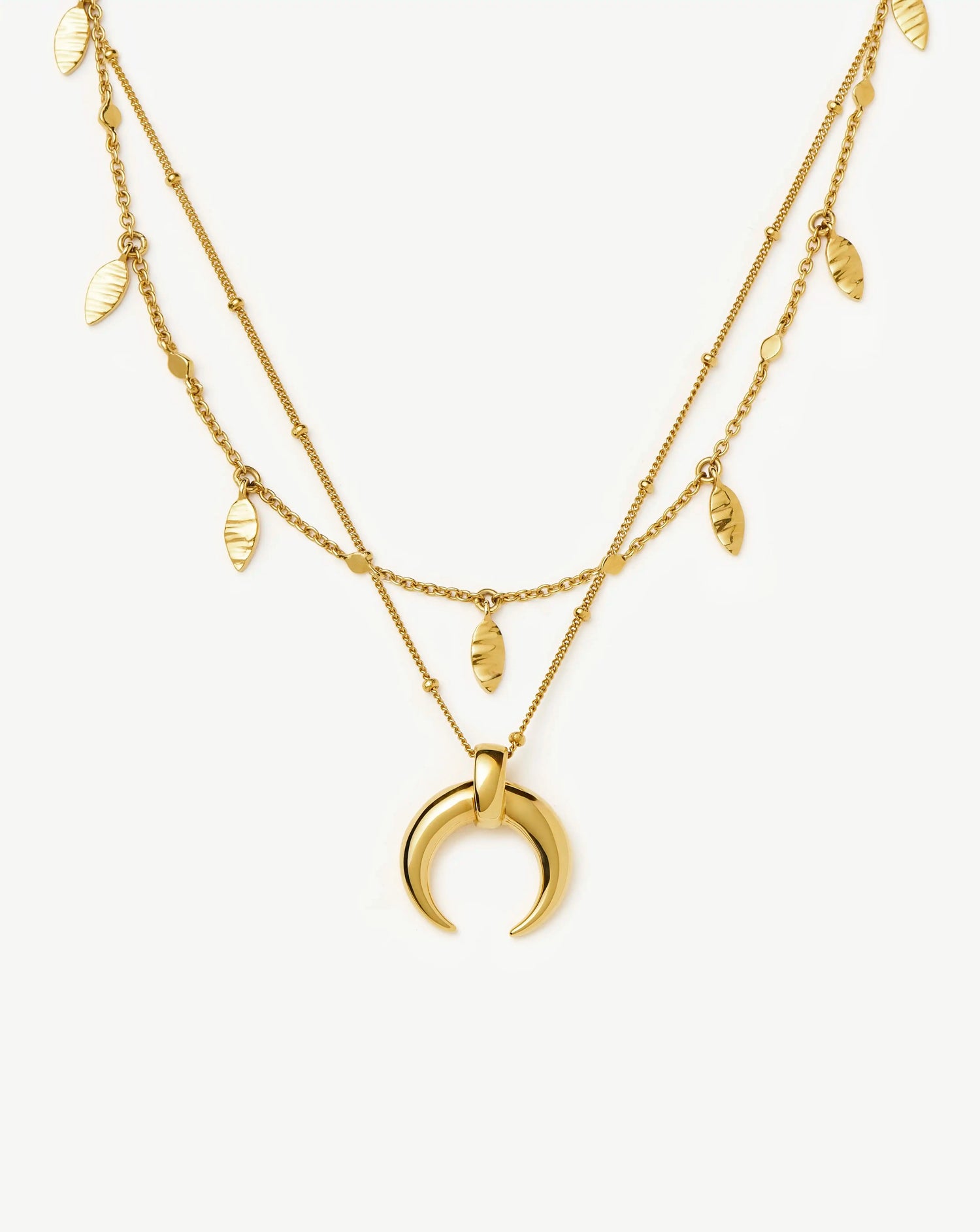 Lucy Williams Horn Necklace & Leaf Charm Choker Set | 18ct Gold Plated Vermeil Necklaces Missoma 