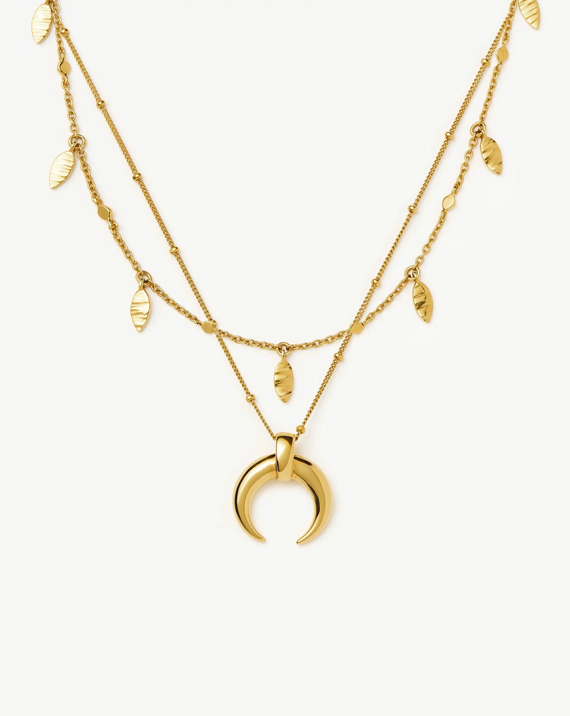 Lucy Williams Horn Necklace & Leaf Charm Choker Set | 18ct Gold Plated Vermeil Necklaces Missoma 