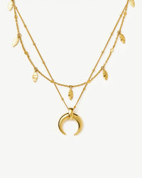 Lucy Williams Horn Necklace & Leaf Charm Choker Set | 18ct Gold Plated Vermeil Necklaces Missoma 