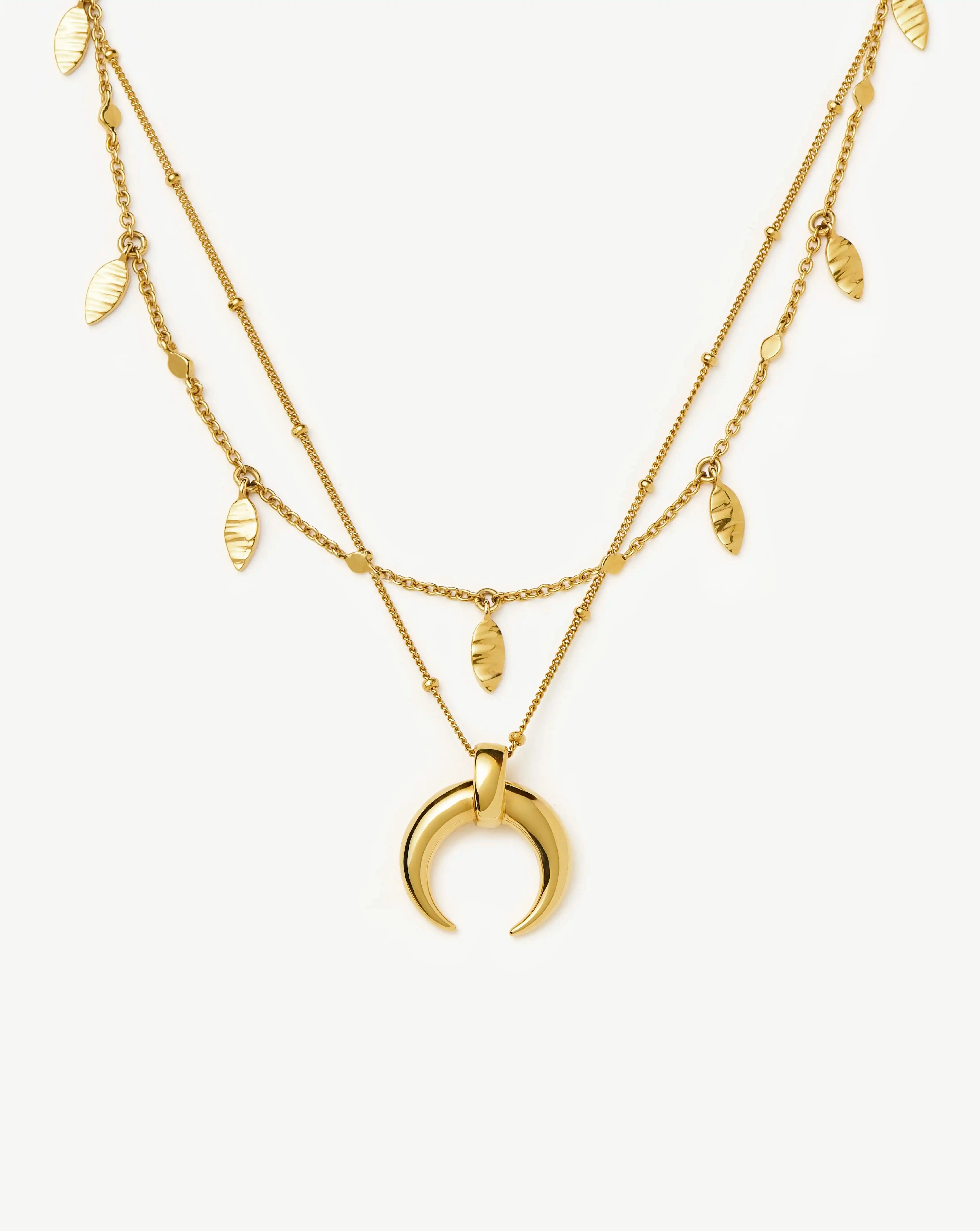 Lucy Williams Horn Necklace & Leaf Charm Choker Set | 18ct Gold Plated Vermeil Necklaces Missoma 