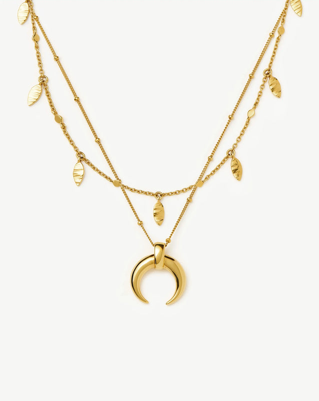Lucy Williams Horn Necklace & Leaf Charm Choker Set | 18ct Gold Plated Vermeil