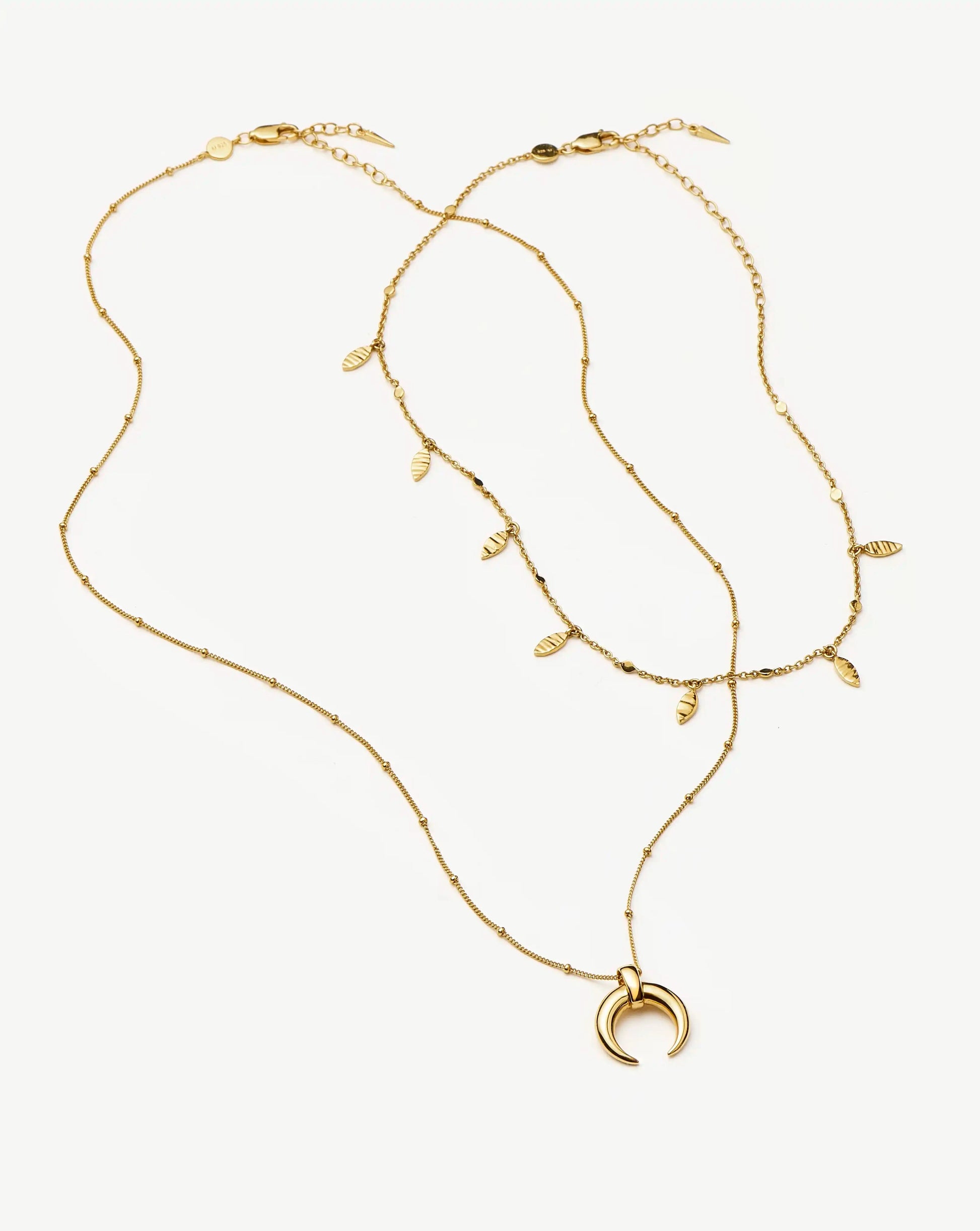 Lucy Williams Horn Necklace & Leaf Charm Choker Set | 18ct Gold Plated Vermeil Necklaces Missoma 