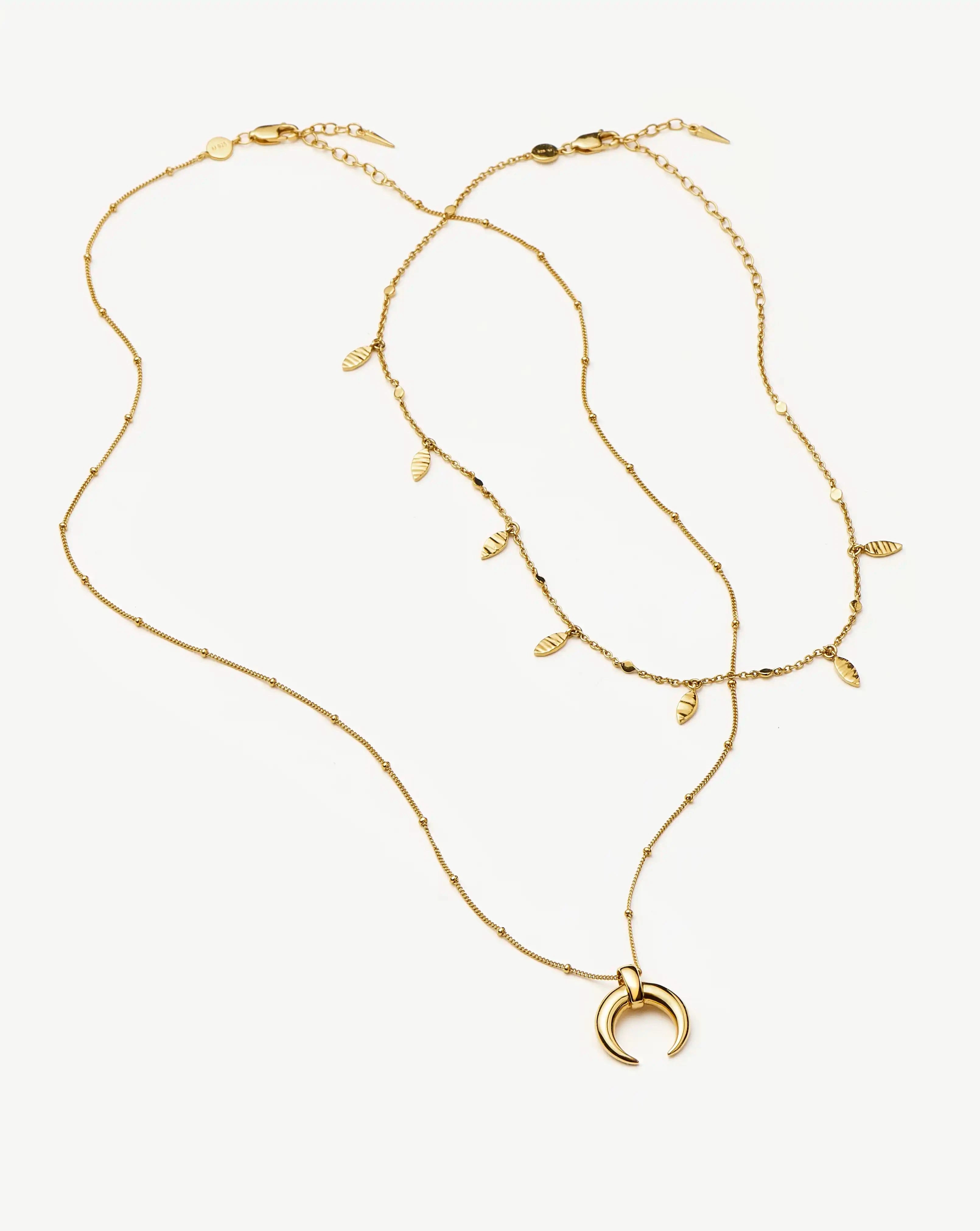 Lucy Williams Horn Necklace & Leaf Charm Choker Set | 18ct Gold Plated Vermeil Necklaces Missoma 