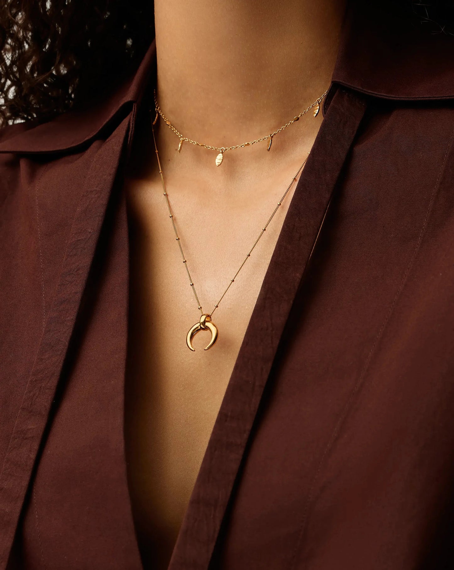 Lucy Williams Horn Necklace & Leaf Charm Choker Set | 18ct Gold Plated Vermeil Necklaces Missoma 