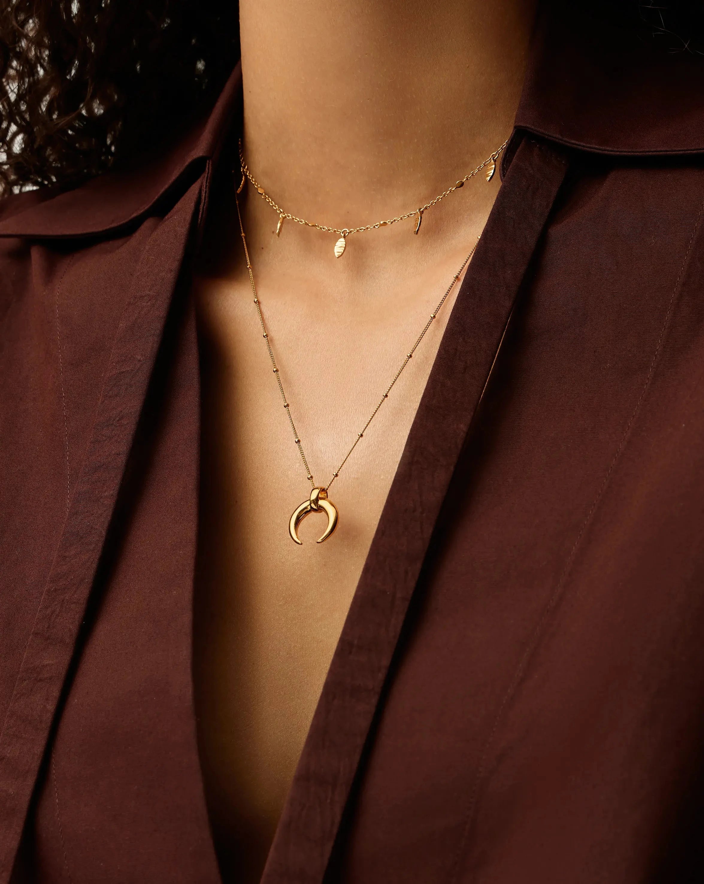 Lucy Williams Horn Necklace & Leaf Charm Choker Set | 18ct Gold Plated Vermeil Necklaces Missoma 