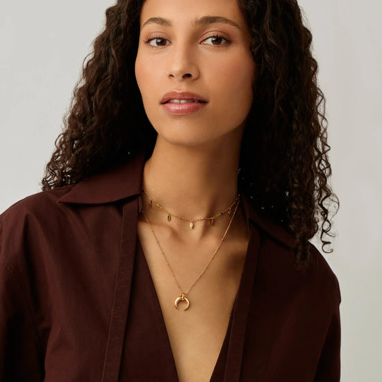 Lucy Williams Horn Necklace & Leaf Charm Choker Set | 18ct Gold Plated Vermeil Necklaces Missoma 