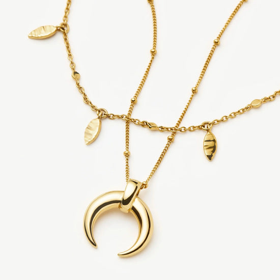Lucy Williams Horn Necklace & Leaf Charm Choker Set | 18ct Gold Plated Vermeil Necklaces Missoma 