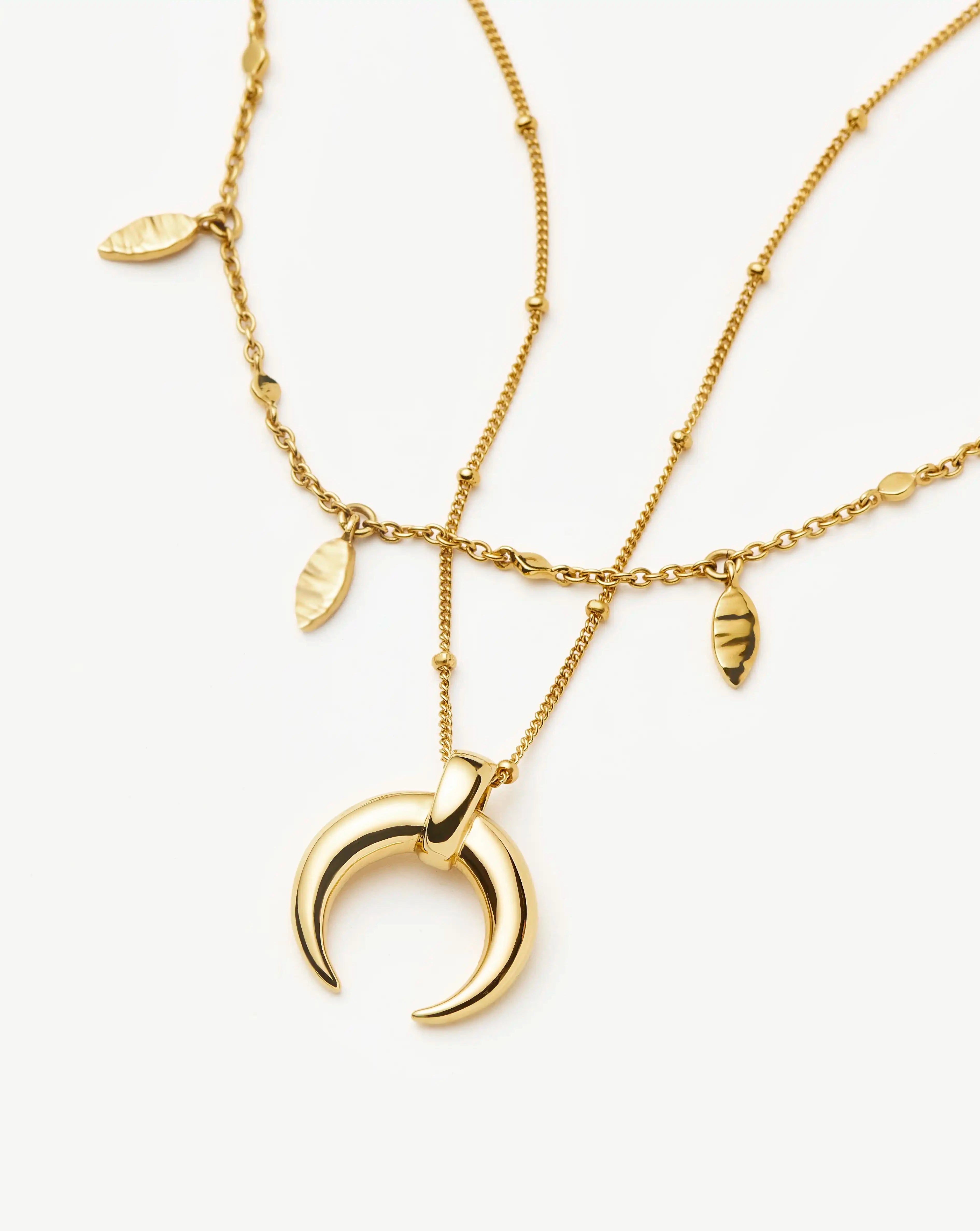 Lucy Williams Horn Necklace & Leaf Charm Choker Set | 18ct Gold Plated Vermeil Necklaces Missoma 