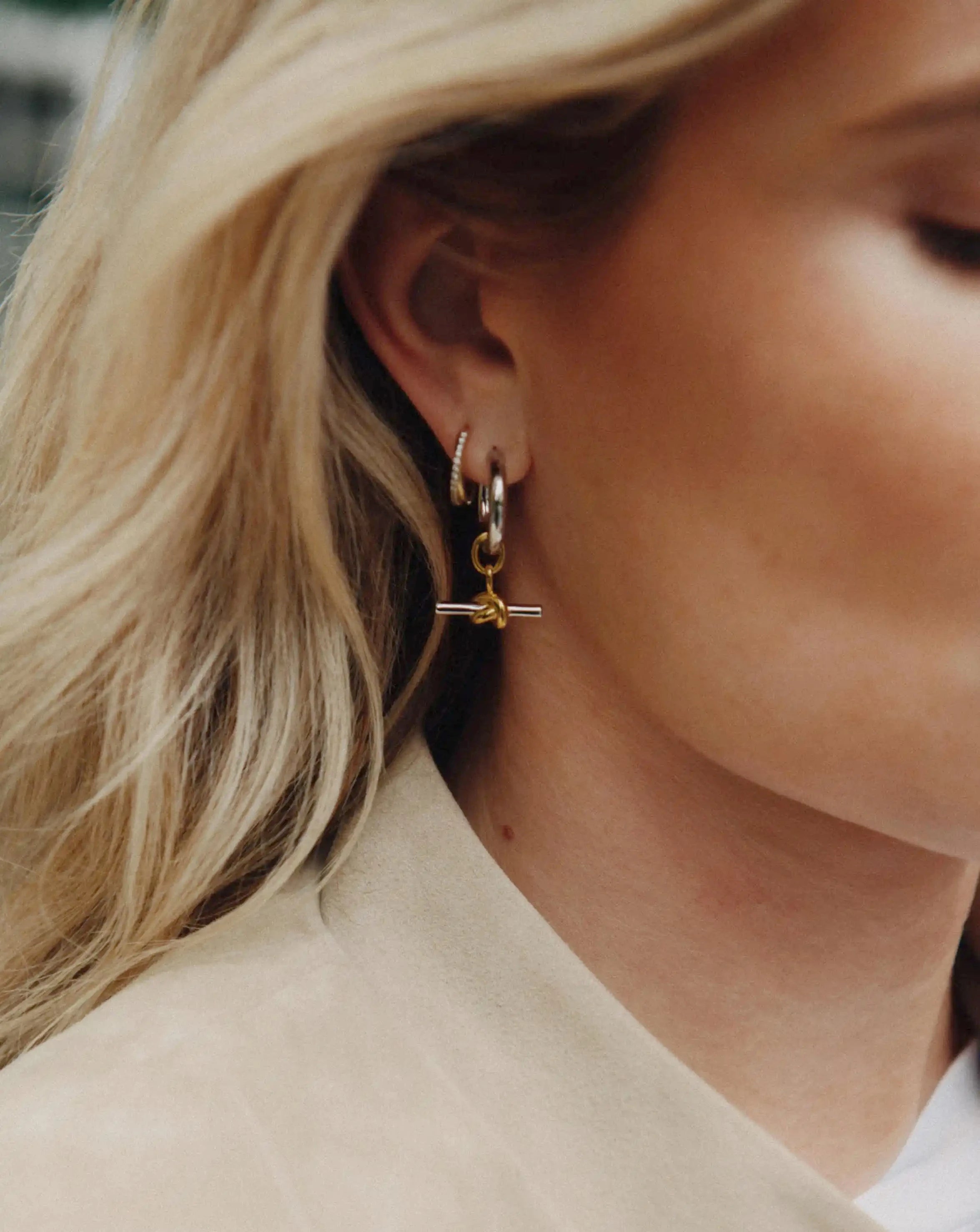 Lucy Williams Knot T-Bar Charm Hoop Earrings | Mixed Metal Earrings Missoma 