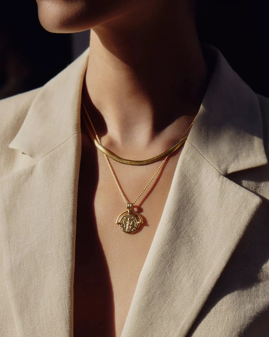 Lucy Williams Medium Engravable Roman Arc Coin Necklace | 18ct Gold Plated Necklaces Missoma 