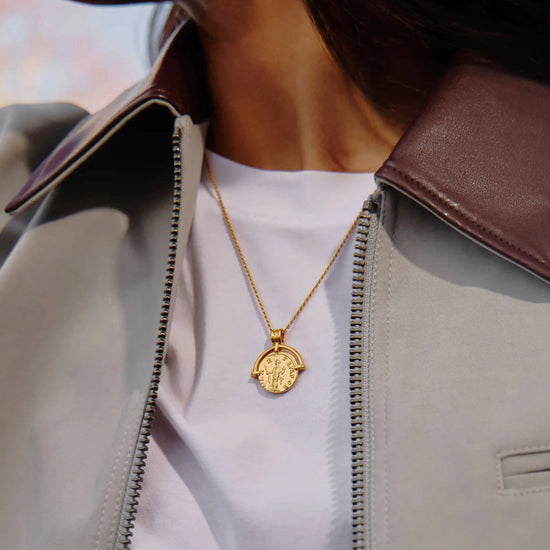 Lucy Williams Medium Engravable Roman Arc Coin Necklace | 18ct Gold Plated Necklaces Missoma 