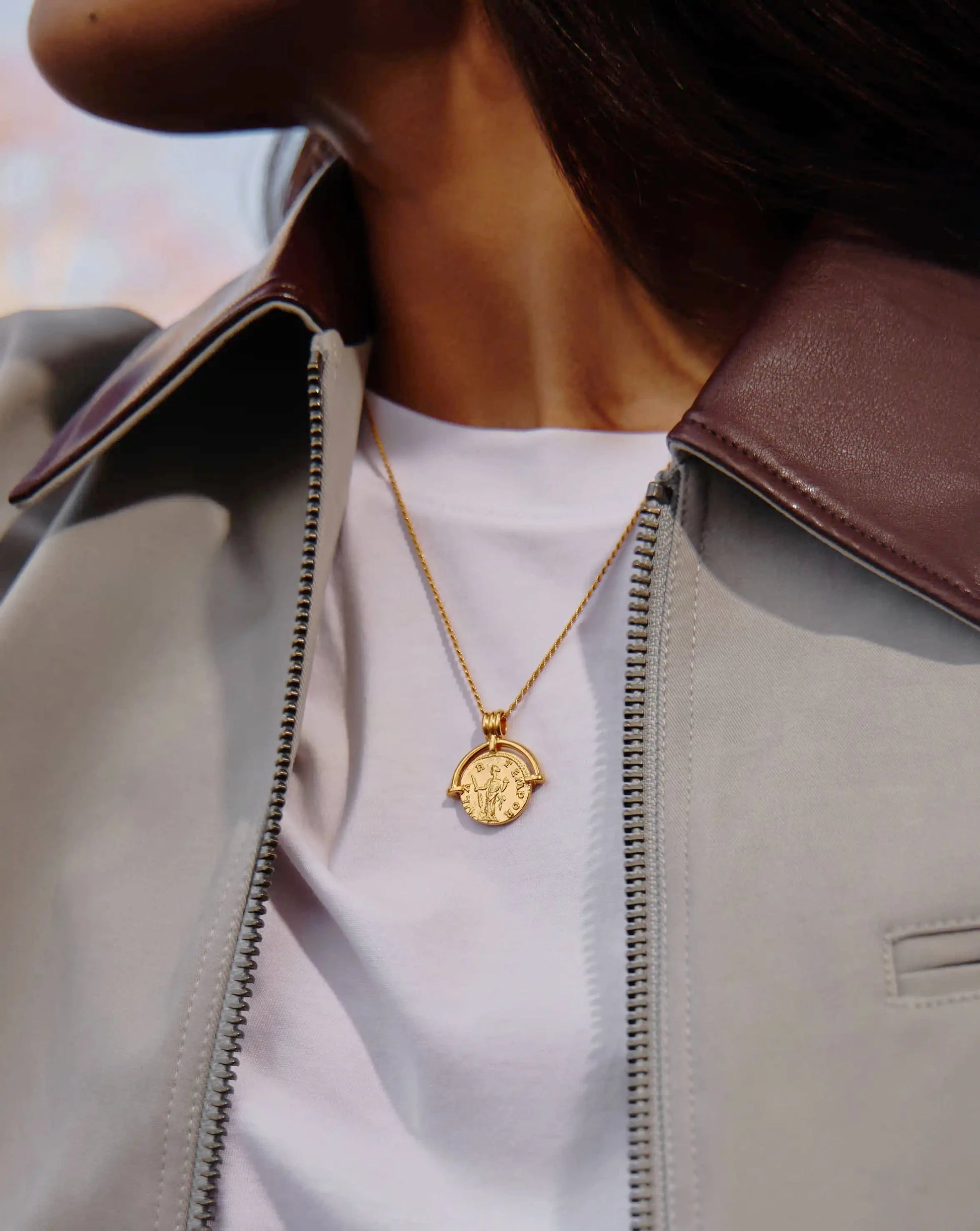 Lucy Williams Medium Engravable Roman Arc Coin Necklace | 18ct Gold Plated Necklaces Missoma 