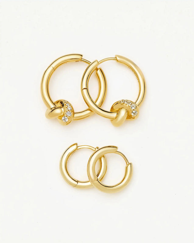Lucy Williams Pavé Knot & Classic Tunnel Earrings Set | 18ct Gold Plated/18ct Gold Vermeil
