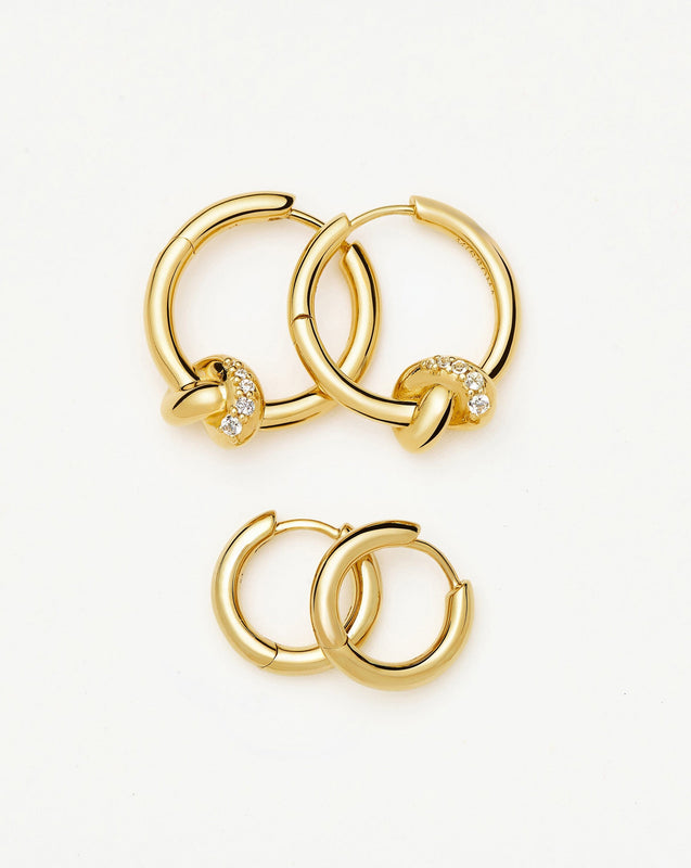 Lucy Williams Pavé Knot & Classic Tunnel Earrings Set | 18ct Gold Plated/18ct Gold Vermeil