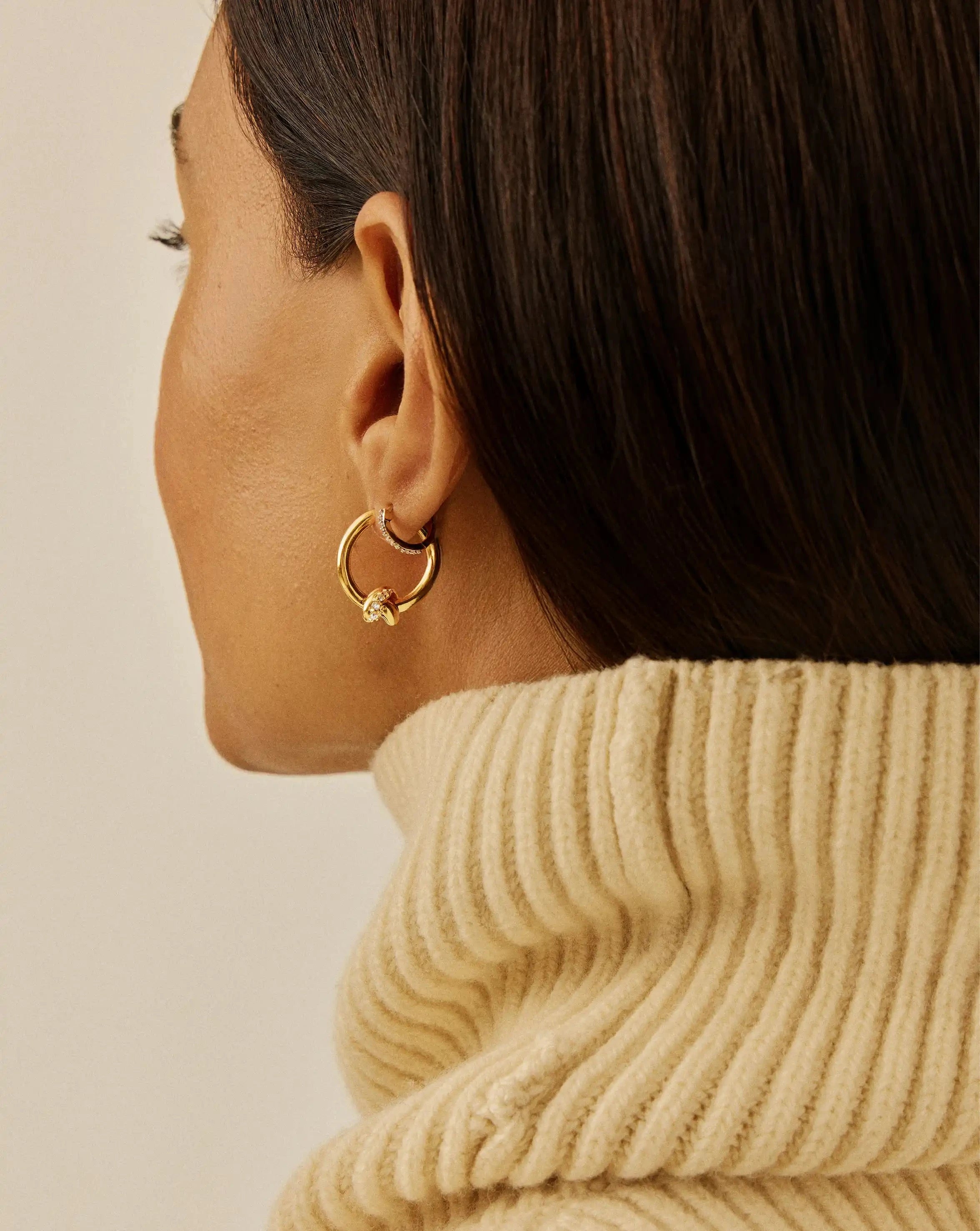 Lucy Williams Pavé Knot Small Hoop Earrings | 18ct Gold Plated Earrings Missoma 
