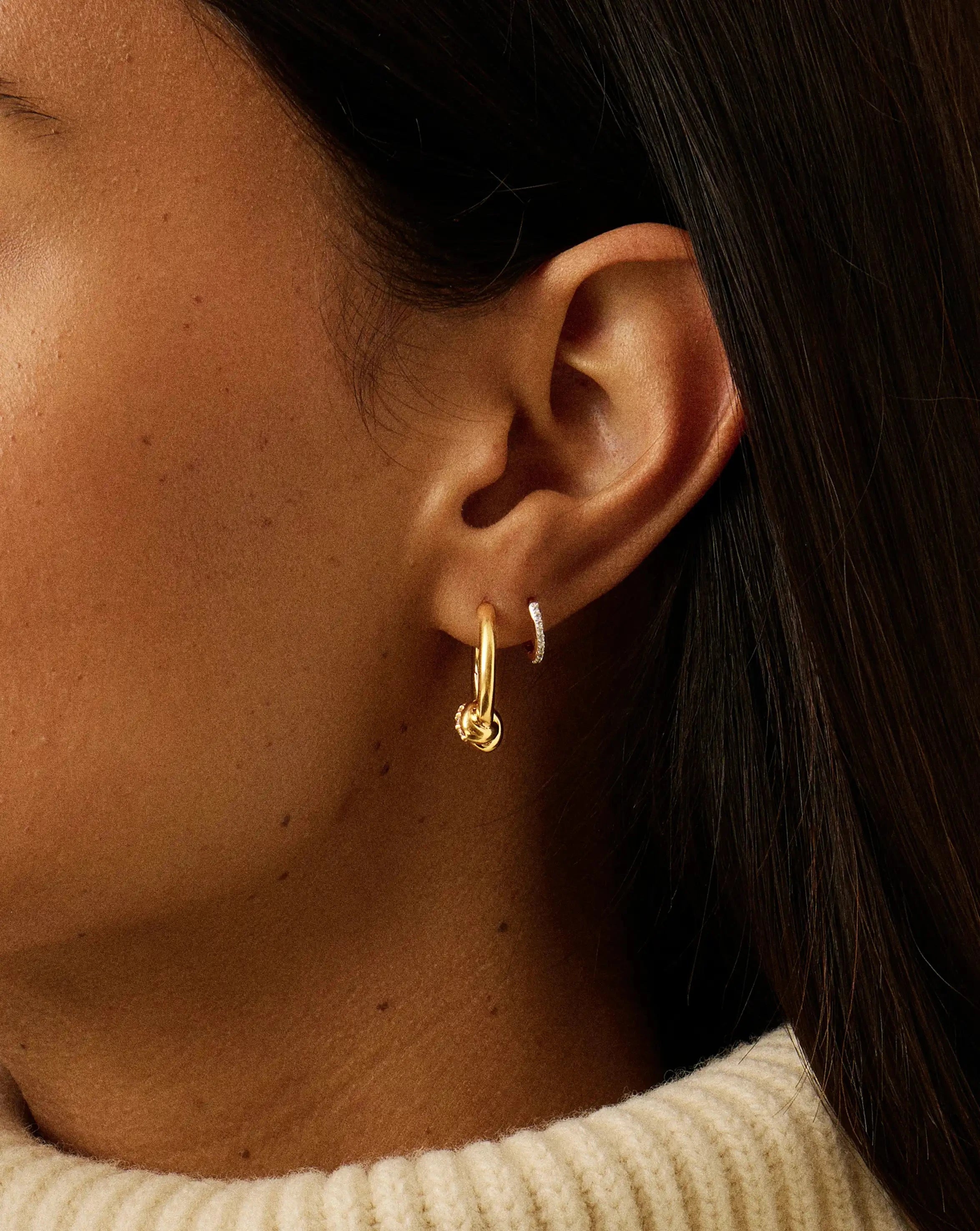 Lucy Williams Pavé Knot Small Hoop Earrings | 18ct Gold Plated Earrings Missoma 