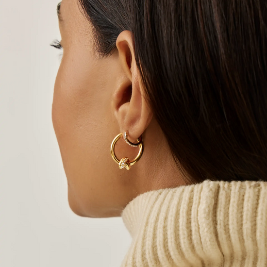 Lucy Williams Pavé Knot Small Hoop Earrings | 18ct Gold Plated Earrings Missoma 
