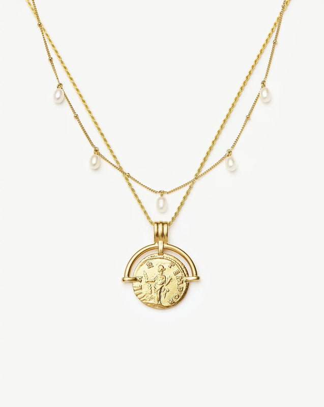 Lucy Williams Roman Arc & Pearl Necklace Set | 18ct Gold Vermeil-18ct Gold Plated/Pearl