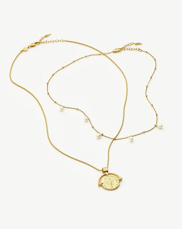 Lucy Williams Roman Arc & Pearl Necklace Set | 18ct Gold Vermeil-18ct Gold Plated/Pearl Necklaces Missoma 
