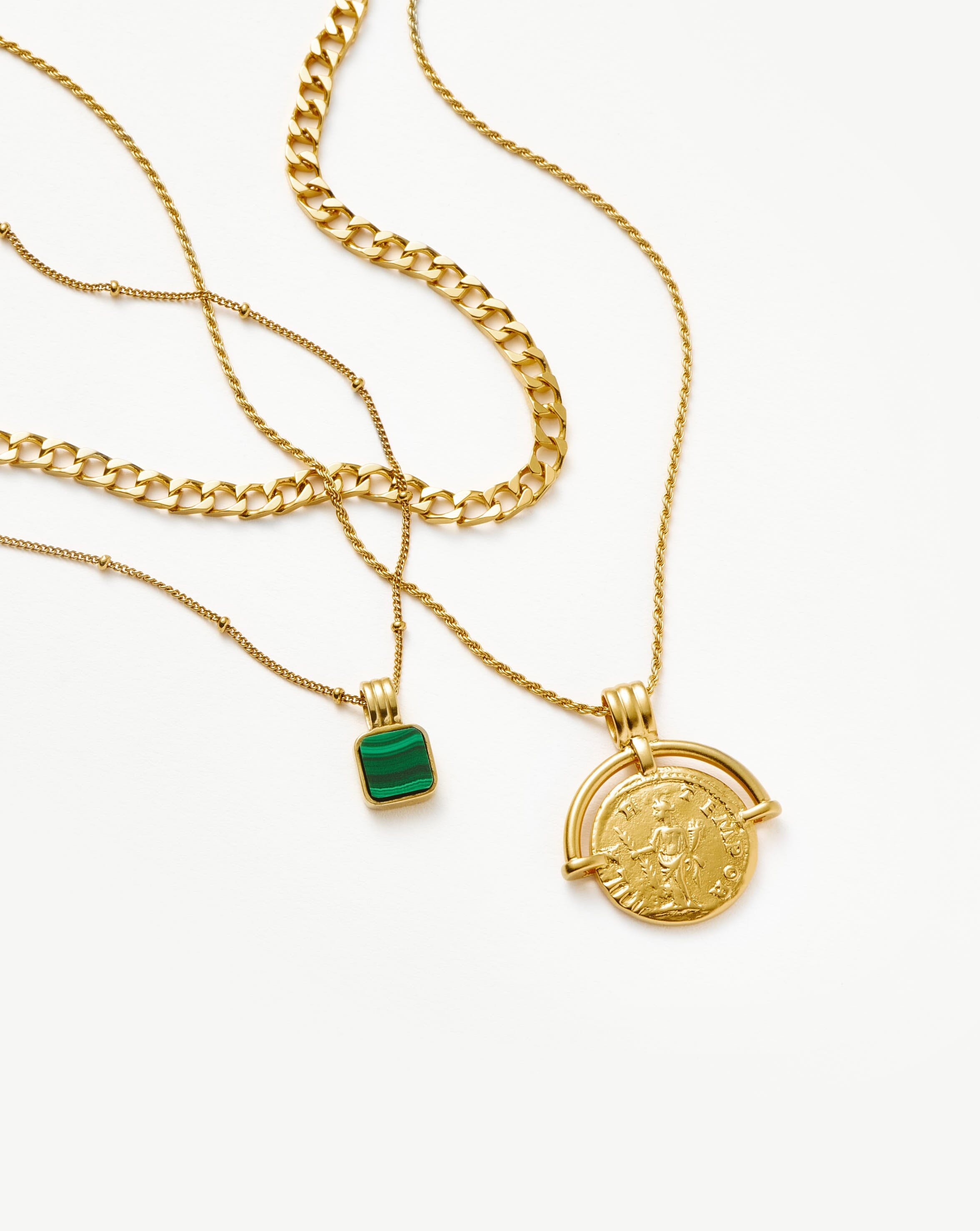 Lucy Williams Roman Coin Malachite Necklace Set | 18ct Gold Plated Vermeil/Malachite Necklaces Missoma 