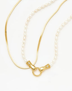 Lucy Williams Snake Chain & Harris Reed In Good Hands Necklace Set | 18ct Gold Vermeil/18ct Gold Plated/Pearl & Black Onyx