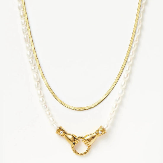 Lucy Williams Snake Chain & Harris Reed In Good Hands Necklace Set | 18ct Gold Vermeil/18ct Gold Plated/Pearl & Black Onyx Necklaces Missoma 