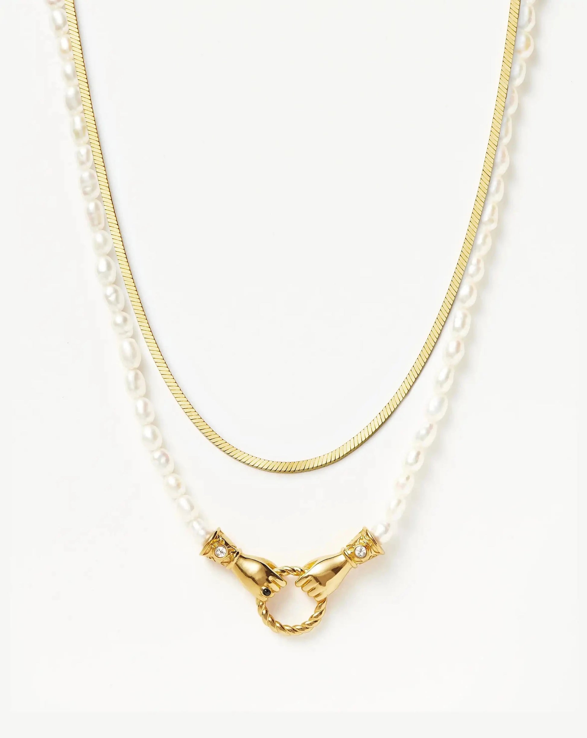 Lucy Williams Snake Chain & Harris Reed In Good Hands Necklace Set | 18ct Gold Vermeil/18ct Gold Plated/Pearl & Black Onyx Necklaces Missoma 