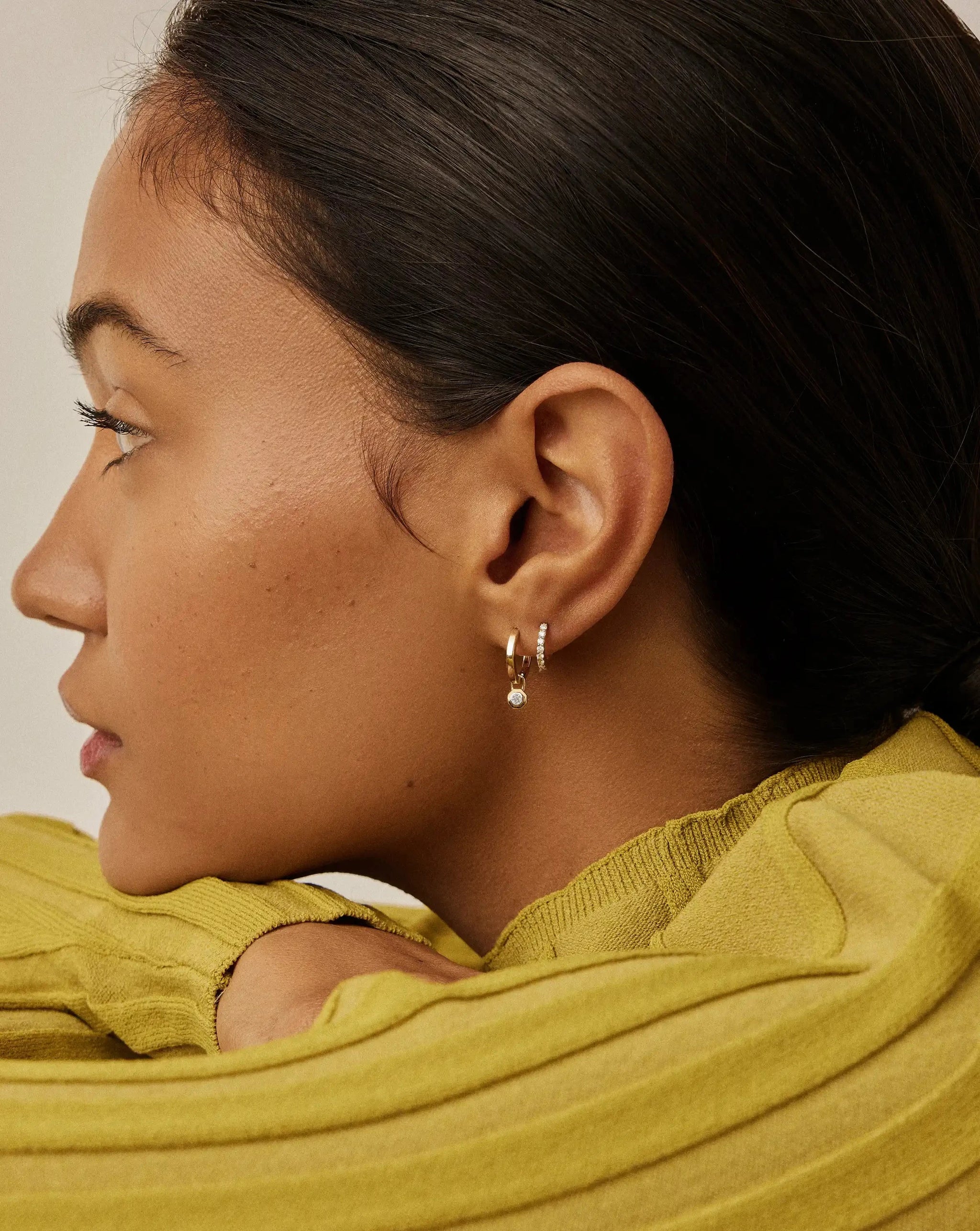 Lucy Williams Solid Gold Diamond Drop Huggies | 14ct Solid Gold/Lab Grown Diamonds Earrings Missoma 