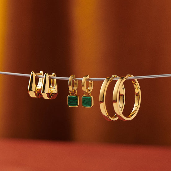 Lucy Williams Square Malachite Charm Mini Hoop Earrings | 18ct Gold Plated Vermeil/Malachite Earrings Missoma 