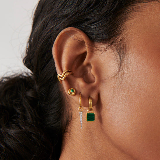 Lucy Williams Square Malachite Charm Mini Hoop Earrings | 18ct Gold Plated Vermeil/Malachite Earrings Missoma 