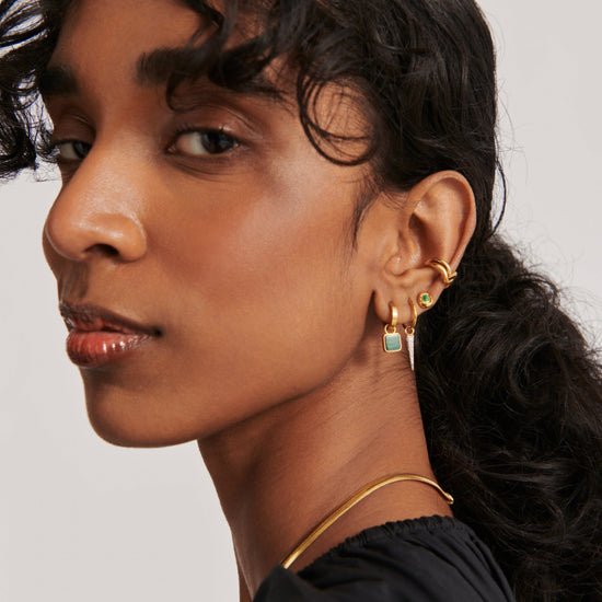 Lucy Williams Square Malachite Charm Mini Hoop Earrings | 18ct Gold Plated Vermeil/Malachite Earrings Missoma 