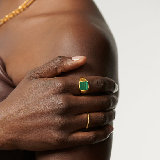 Lucy Williams Square Signet Ring | 18ct Gold Plated Vermeil/Malachite Rings Missoma 