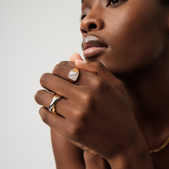 Lucy Williams Square Signet Ring | 18ct Gold Vermeil/Mother of Pearl Rings Missoma 