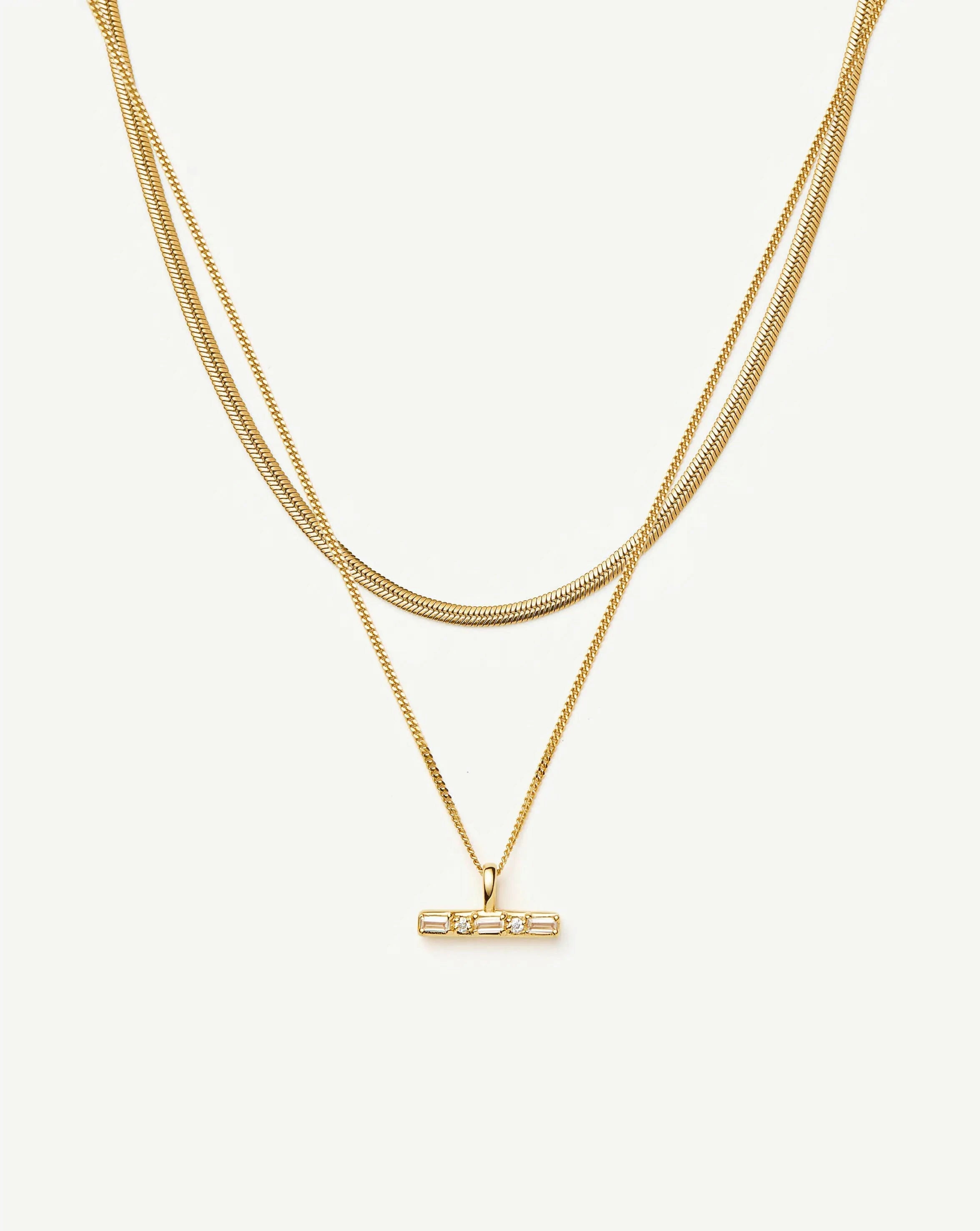 Lucy Williams T-Bar & Thin Snake Chain Necklace Set | 18ct Gold Vermeil/18ct Gold Plated Necklaces Missoma 