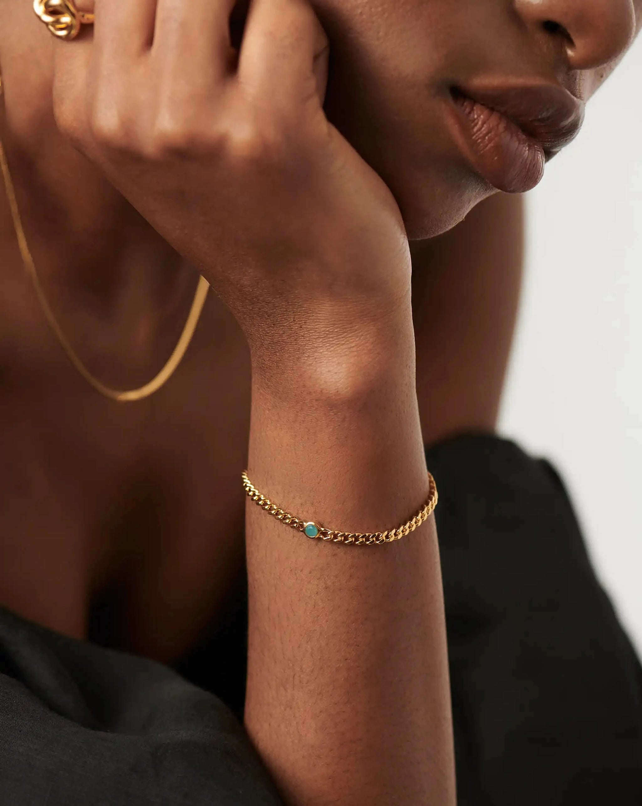 March Birthstone Chain Bracelet | 18ct Gold Plated Vermeil/Aqua Chalcedony Bracelets Missoma 