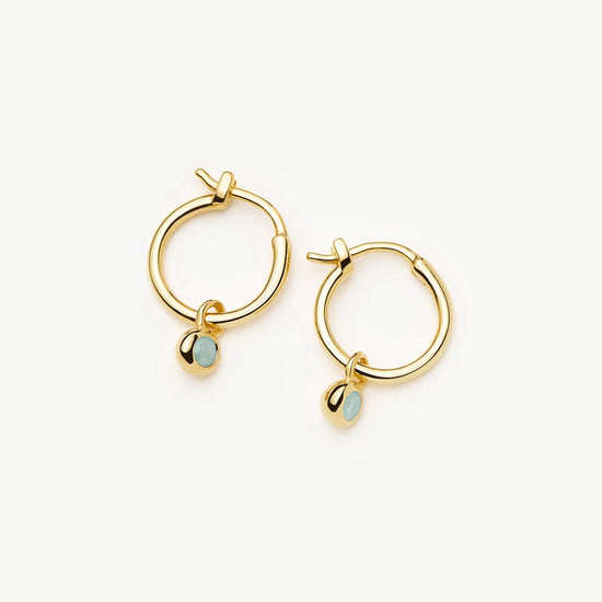 March Birthstone Mini Charm Hoop Earrings | 18ct Gold Vermeil/Milky Aquamarine Earrings Missoma 