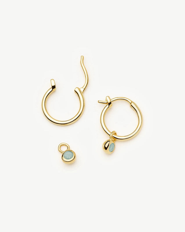 March Birthstone Mini Charm Hoop Earrings | 18ct Gold Plated/Milky Aquamarine