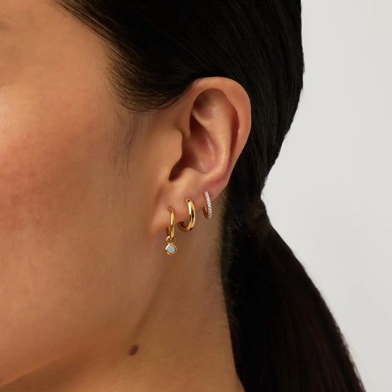 March Birthstone Mini Charm Hoop Earrings | 18ct Gold Vermeil/Milky Aquamarine Earrings Missoma 