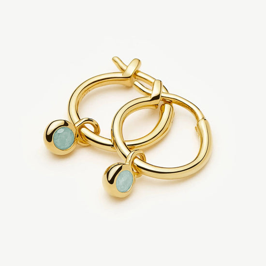 March Birthstone Mini Charm Hoop Earrings | 18ct Gold Vermeil/Milky Aquamarine Earrings Missoma 