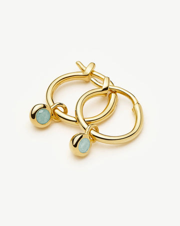 March Birthstone Mini Charm Hoop Earrings | 18ct Gold Vermeil/Milky Aquamarine Earrings Missoma 