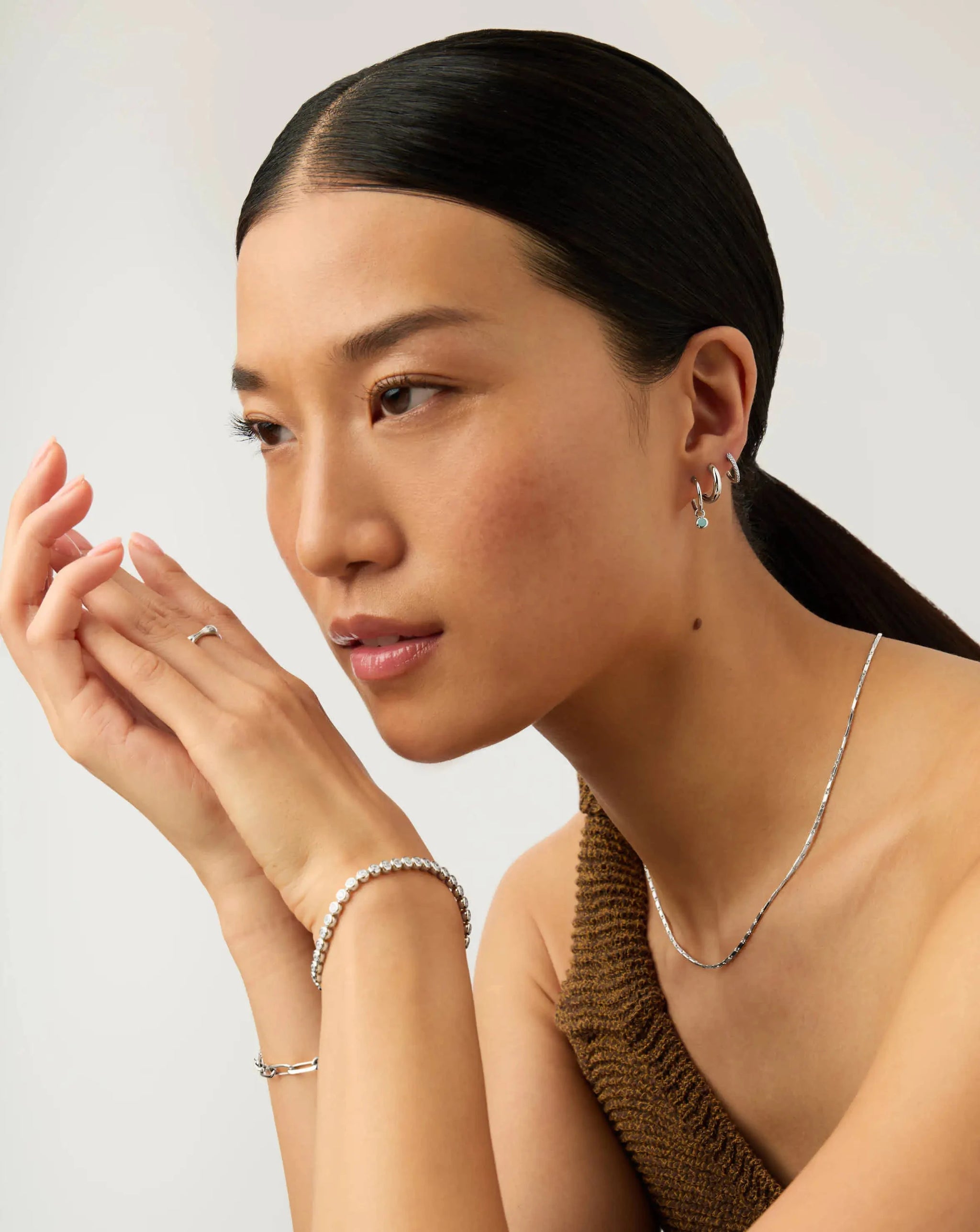 March Birthstone Mini Charm Hoop Earrings | Sterling Silver/Milky Aquamarine Earrings Missoma 