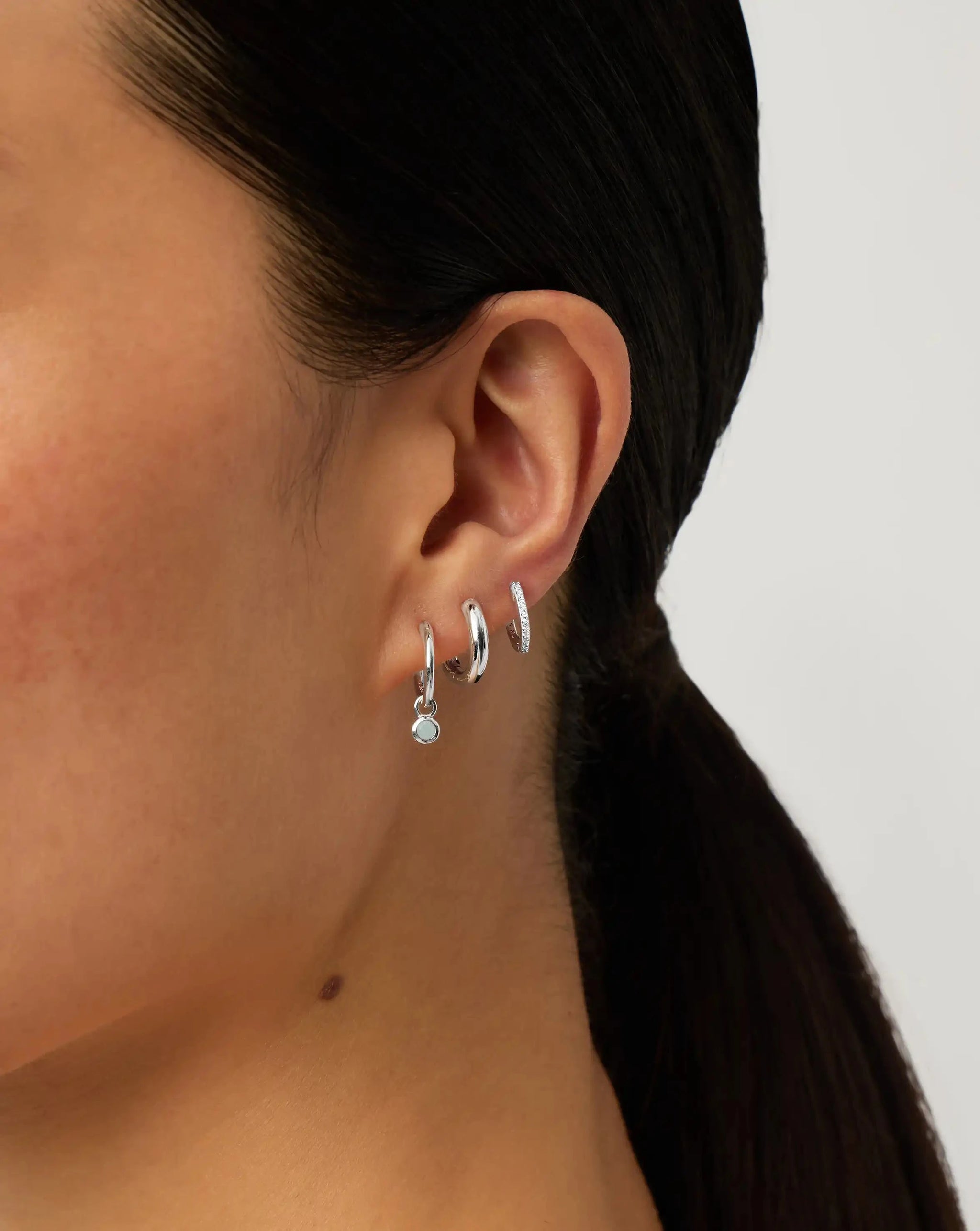 March Birthstone Mini Charm Hoop Earrings | Sterling Silver/Milky Aquamarine Earrings Missoma 