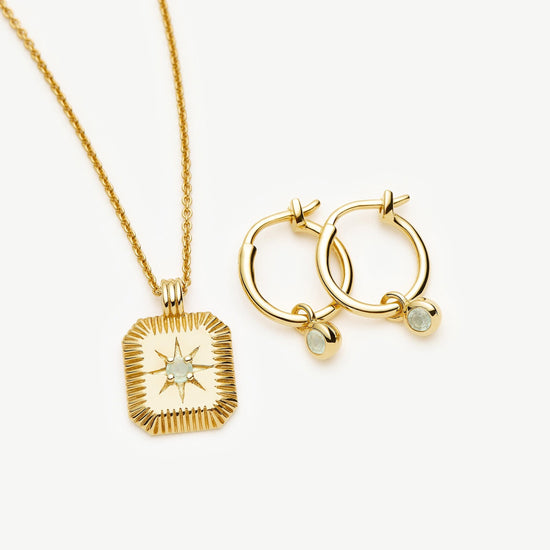 March Birthstone Necklace & Charm Earrings Set | 18ct Gold Vermeil/Milky Aquamarine Necklaces Missoma 