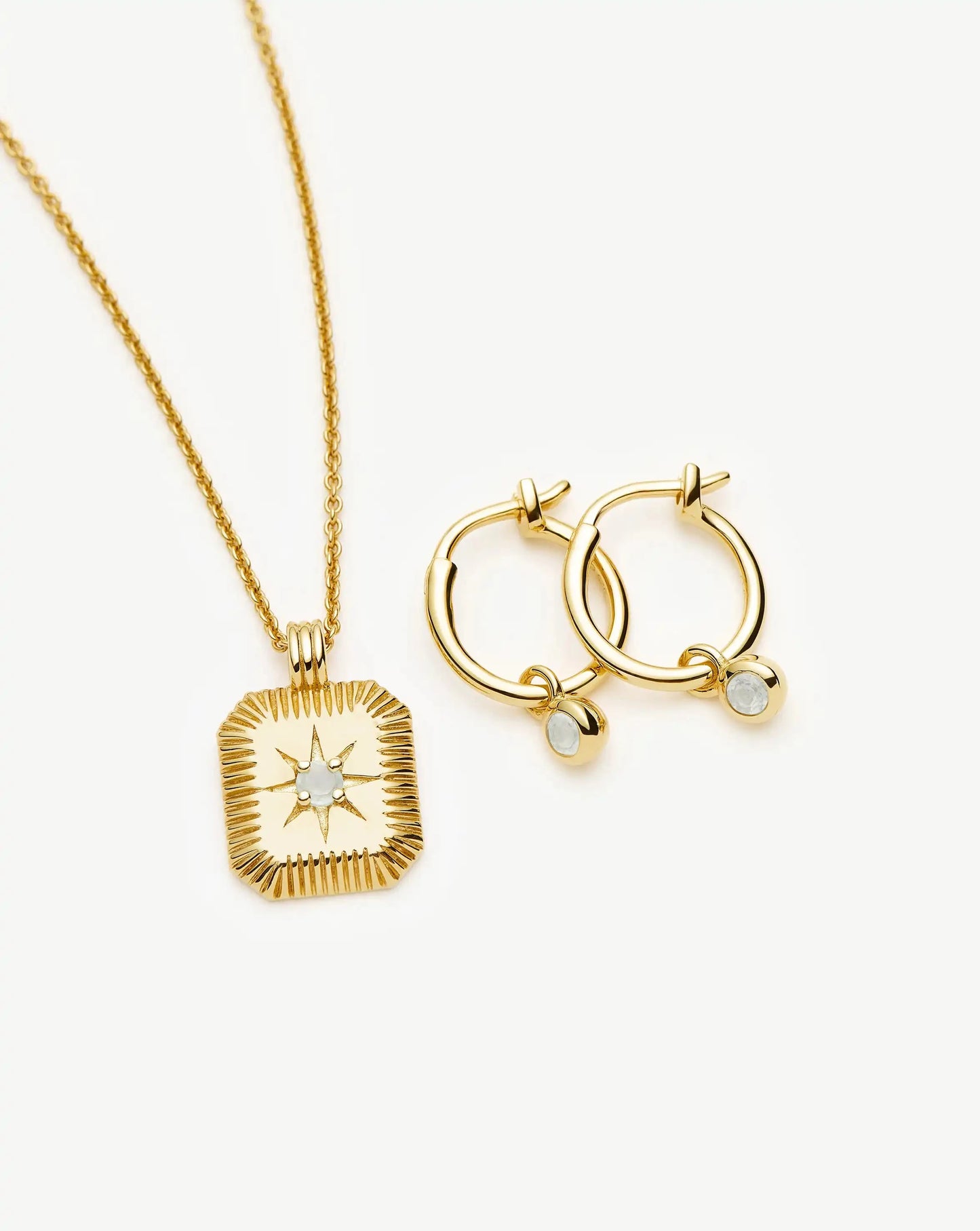 March Birthstone Necklace & Charm Earrings Set | 18ct Gold Vermeil/Milky Aquamarine Necklaces Missoma 