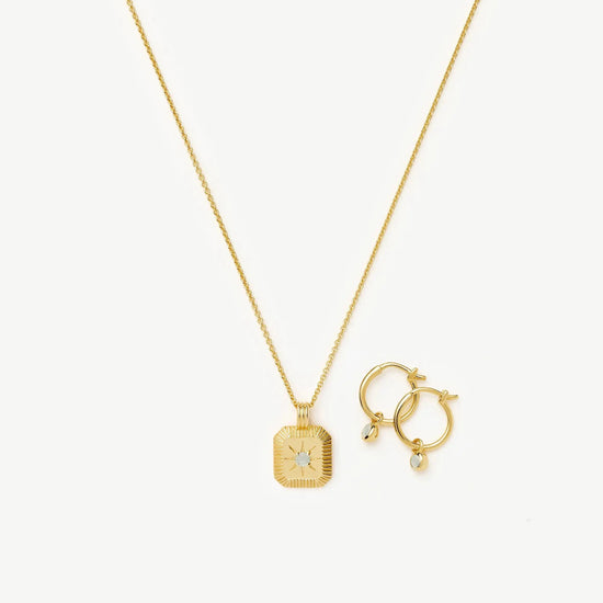March Birthstone Necklace & Charm Earrings Set | 18ct Gold Vermeil/Milky Aquamarine Necklaces Missoma 