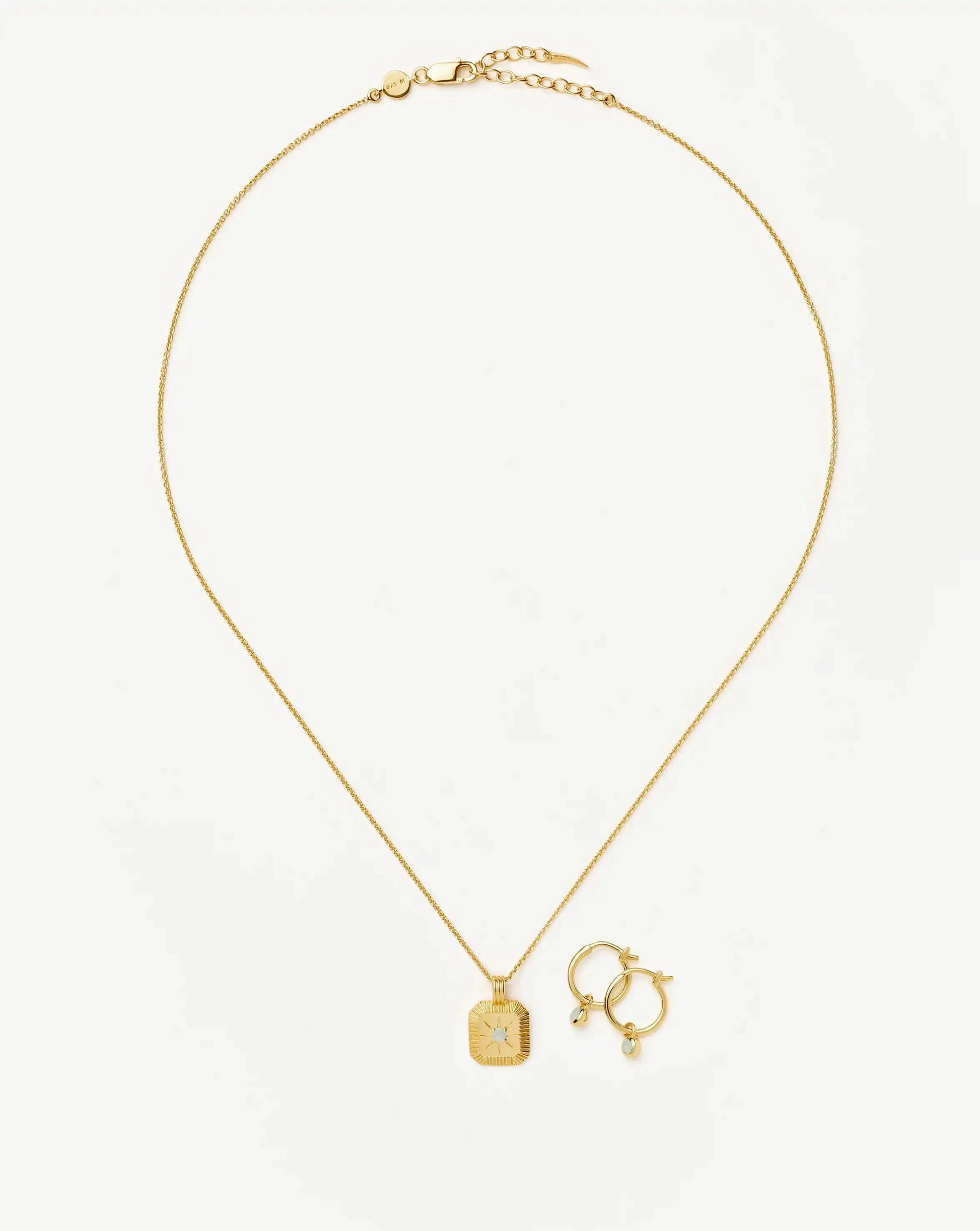 March Birthstone Necklace & Charm Earrings Set | 18ct Gold Vermeil/Milky Aquamarine Necklaces Missoma 