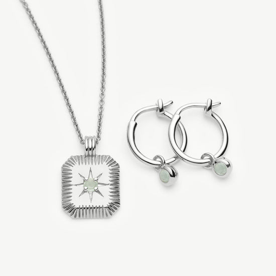 March Birthstone Necklace & Charm Earrings Set | Sterling Silver/Milky Aquamarine Necklaces Missoma 